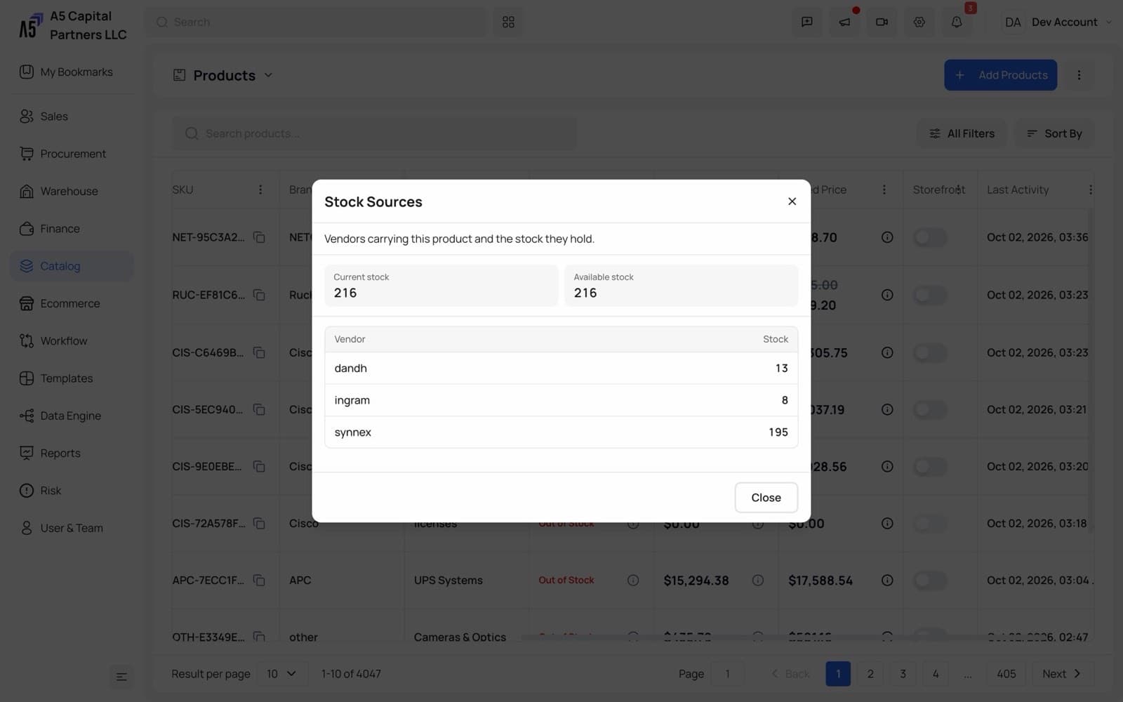 Product with live price and stock from every source