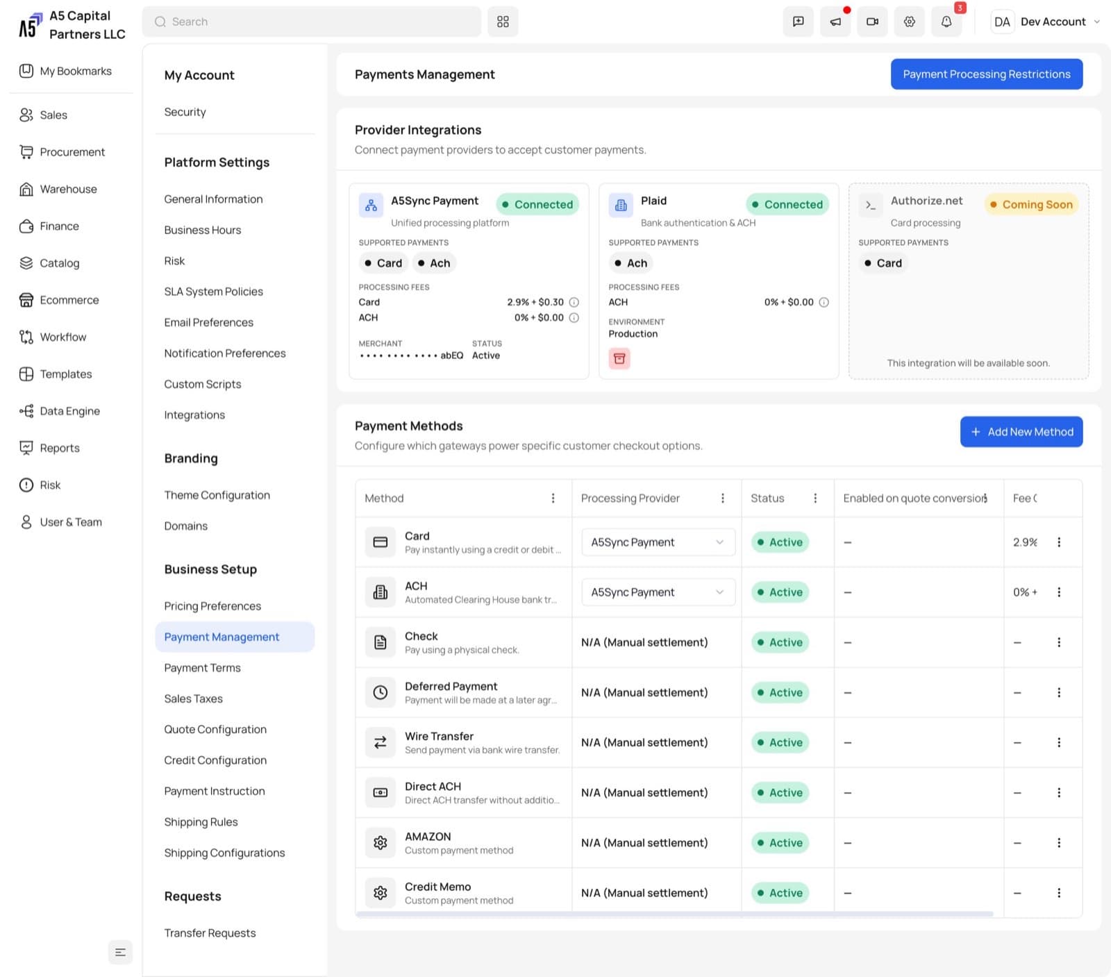 Provizo Pay payment settings